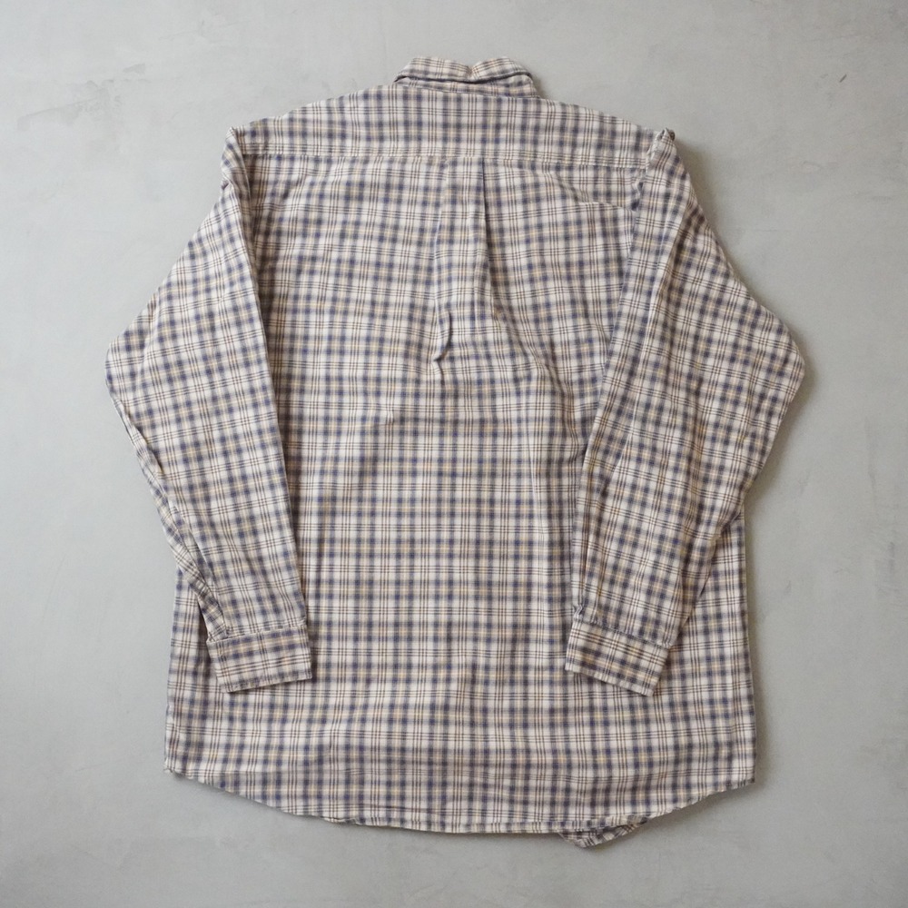 Vintage Carhartt Plaid Button Down Shirt Large Tall Mens Tan Blue Long Sleeve - Picture 2 of 7
